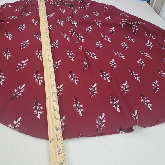 Ann Taylor Womens Burgundy Floral Popover Top Size L Peated Cuff Office Career - Picture 7 of 8